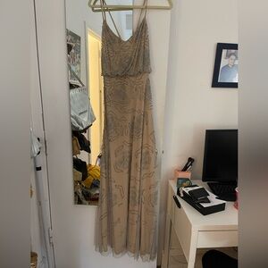 Adrianna Papell Beige Beaded Maxi Dress